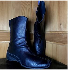 Edgy Goth Luxury Contrast Leather & Suede Paul Green Stitch Square Toe Boot